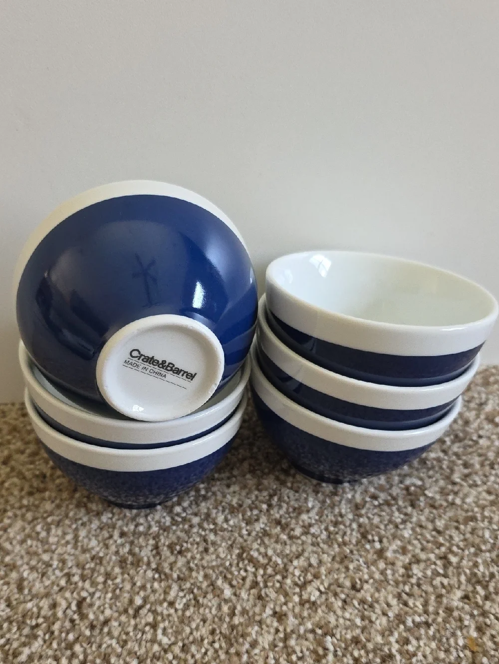 Crate&Barrel Navy Blue and White Porcelain Bowls - Set of 6 - NWOT